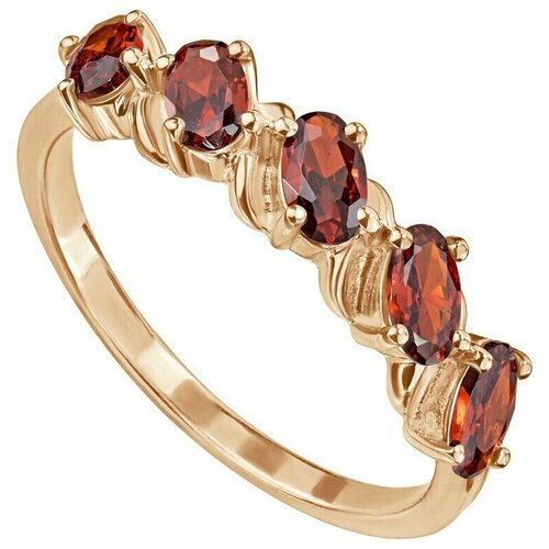 Серебряное кольцо с красным камнем (нанокристалл) - коллекция Колосок / Розовое Золото (размер 16)