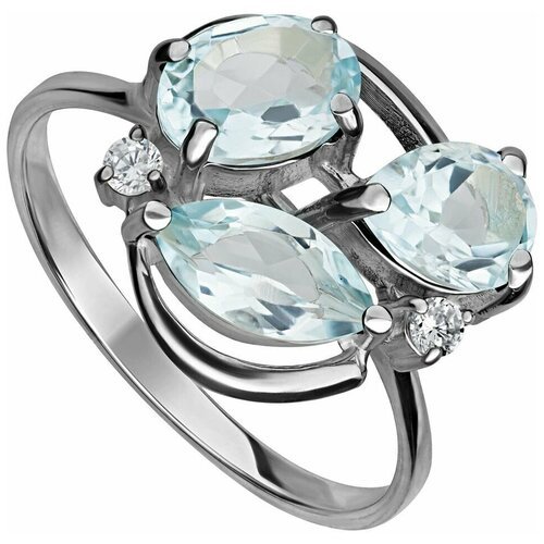 Серебряное кольцо с натуральным голубым топазом - коллекция Фортуна / покрытие Палладий (размер 17,5)