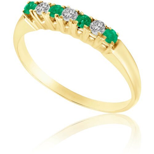 Кольцо помолвочное 1RBC, желтое золото, 585 проба, изумруд, бриллиант, размер 17, бесцветный, зеленый