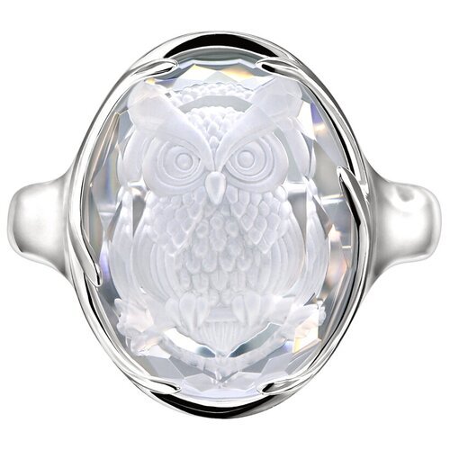 Женское кольцо 'Сова' минимализм с камнем горный хрусталь, серебро 925. Размер 16.0