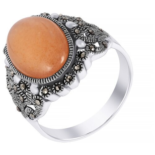Серебряное кольцо с лунным камнем, марказитом