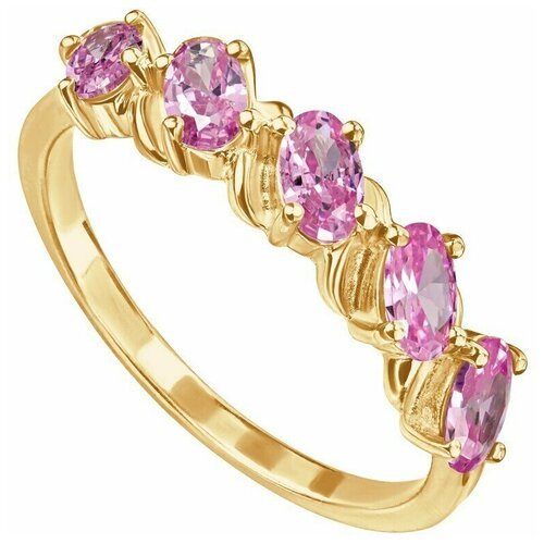 Серебряное кольцо с розовым камнем (нанокристалл) - коллекция Колосок / Желтое Золото (размер 18,5)