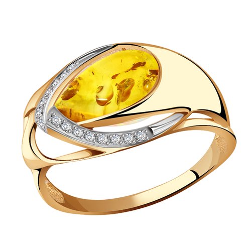 Кольцо Diamant online, золото, 585 проба, фианит, янтарь, размер 17.5, желтый