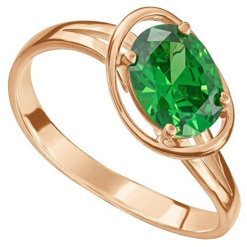 Серебряное кольцо с зеленым камнем (нанокристалл) - коллекция Фрейя / Красное Золото (размер 22)