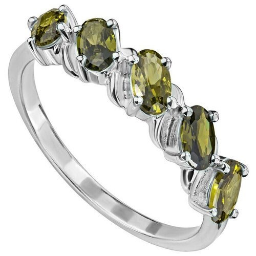 Серебряное кольцо с оливковым камнем (нанокристалл) - коллекция Колосок / Белый Родий (размер 22,5)