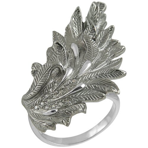 Кольцо Альдзена Крылья К-15018, серебро, 925 проба, родирование, фианит, размер 18.5, серебряный, черный