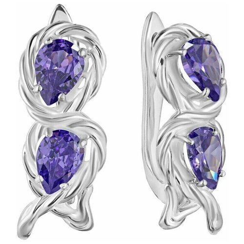 Серебряные серьги с фиолетовым камнем (нанокристалл) - коллекция Ривьера / Покрытие Чистое Серебро