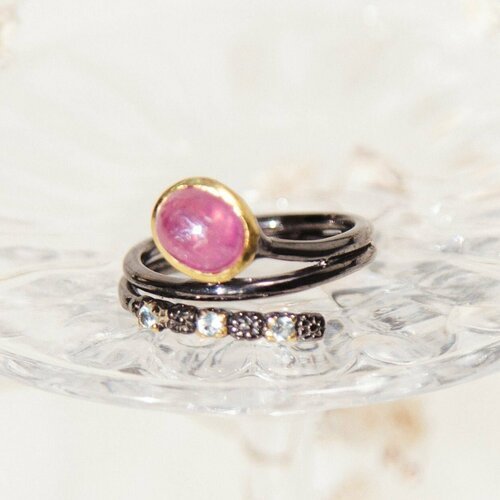 Кольцо помолвочное, серебро, 925 проба, корунд, размер 18.5, розовый