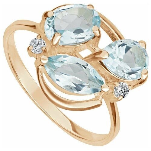 Серебряное кольцо с натуральным голубым топазом - коллекция Фортуна / покрытие Розовое Золото (размер 22)
