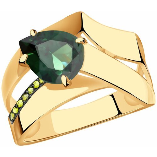 Кольцо Diamant online, золото, 585 проба, фианит, турмалин, размер 19.5
